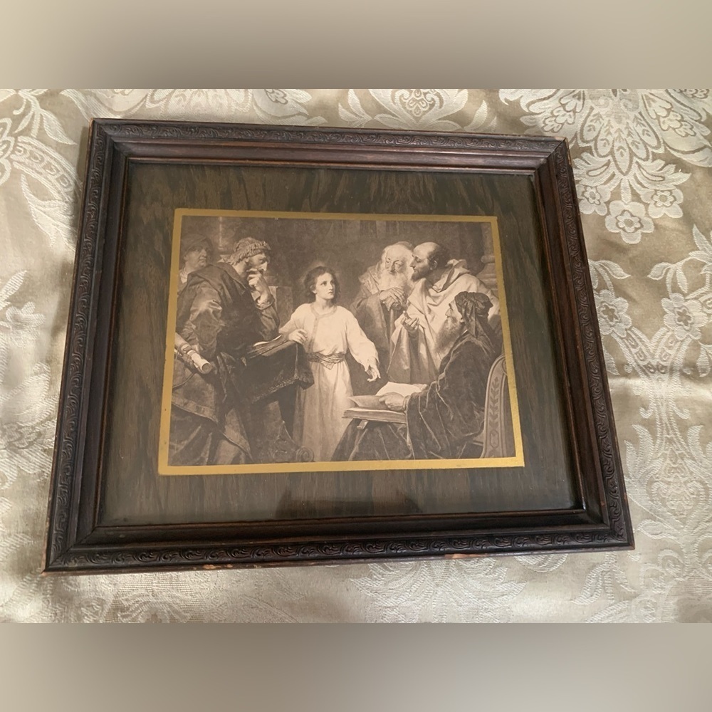 Antique Early 20th Century Framed Jesus in the Temple by Heinrich Hofmann